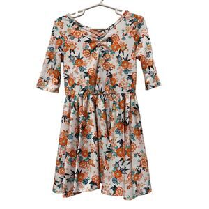 Dot Dot Smile Ballerina Twirl Dress White Orange teal flowers Size 3/4